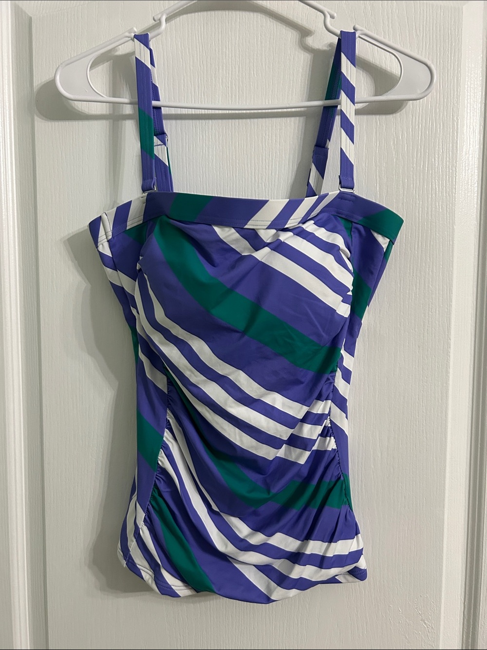 Lands' End Women's Striped Tankini Top in Purple, Green & White
